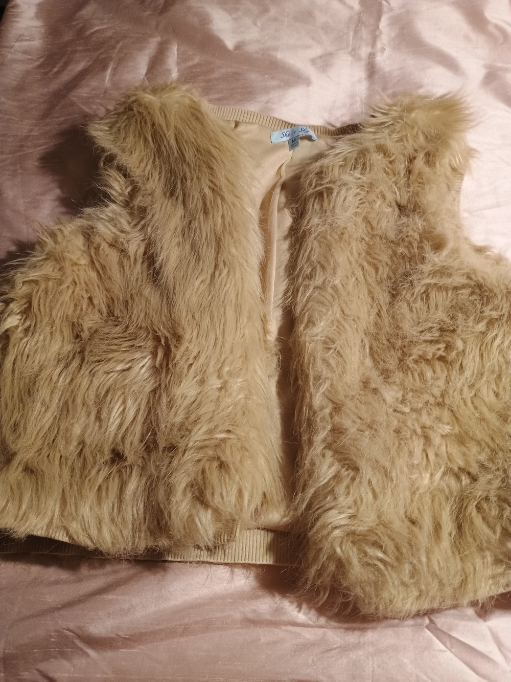 She + Sky Tan Faux Fur Bomber Vest